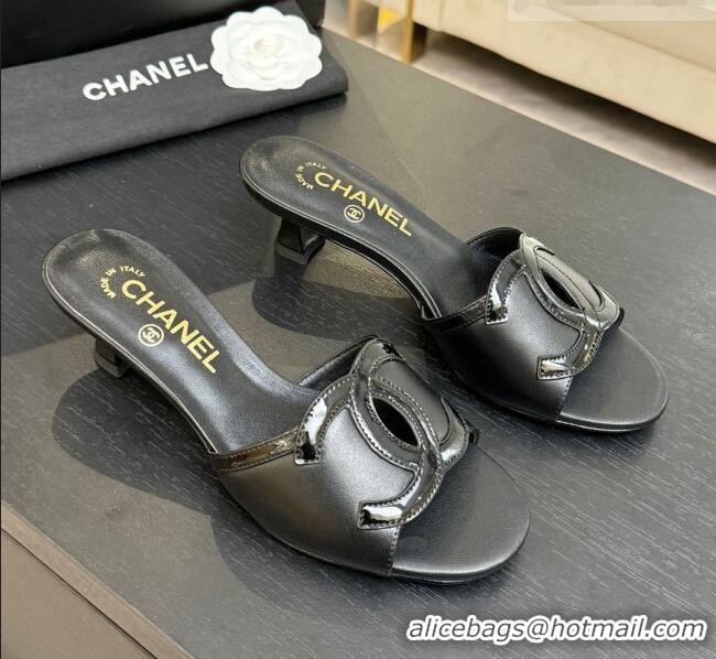 ​Shop Discount Chanel Lambskin & Patent Leather Mules Sandals with 45mm Heel G47252 Black 2026