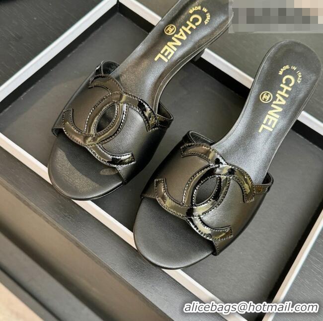 ​Shop Discount Chanel Lambskin & Patent Leather Mules Sandals with 45mm Heel G47252 Black 2026