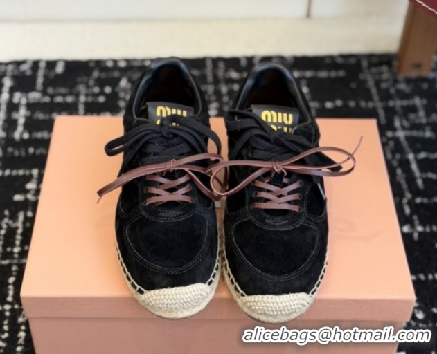 Low Price Miu Miu Suede Espadrille Sneakers Black MM120804 1208065