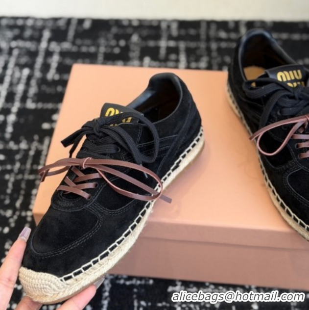 Low Price Miu Miu Suede Espadrille Sneakers Black MM120804 1208065