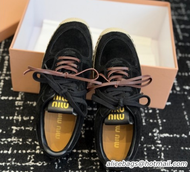 Low Price Miu Miu Suede Espadrille Sneakers Black MM120804 1208065