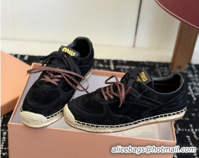 Low Price Miu Miu Suede Espadrille Sneakers Black MM120804 1208065