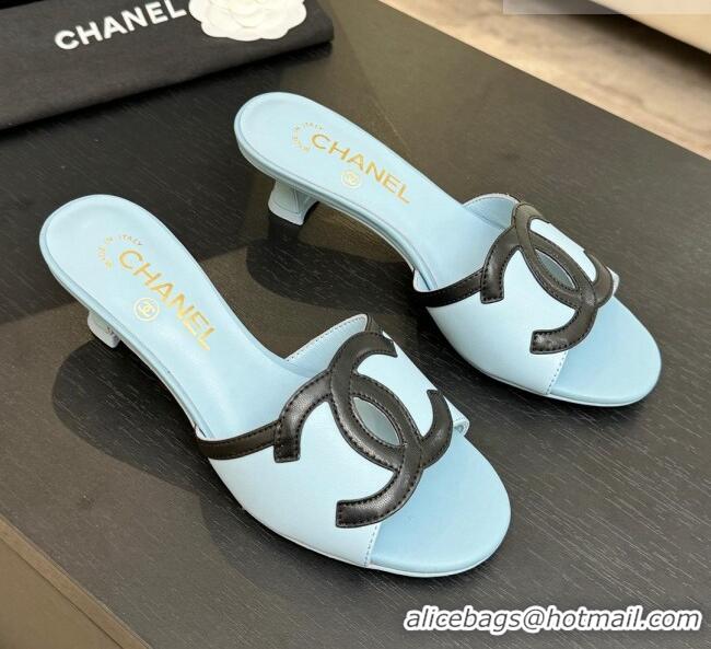 Pretty Style Chanel Lambskin Mules Sandals with 45mm Heel G47252 Blue 2026