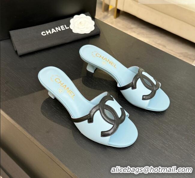Pretty Style Chanel Lambskin Mules Sandals with 45mm Heel G47252 Blue 2026