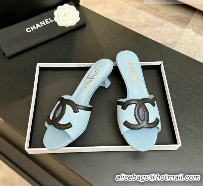 Pretty Style Chanel Lambskin Mules Sandals with 45mm Heel G47252 Blue 2026
