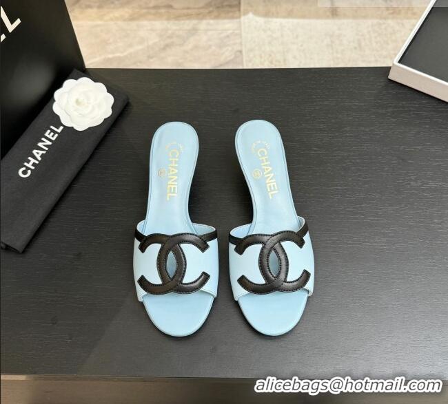 Pretty Style Chanel Lambskin Mules Sandals with 45mm Heel G47252 Blue 2026