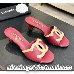 ​Unique Discount Chanel Lambskin Mules Sandals with 45mm Heel G47252 Deep Red 2026