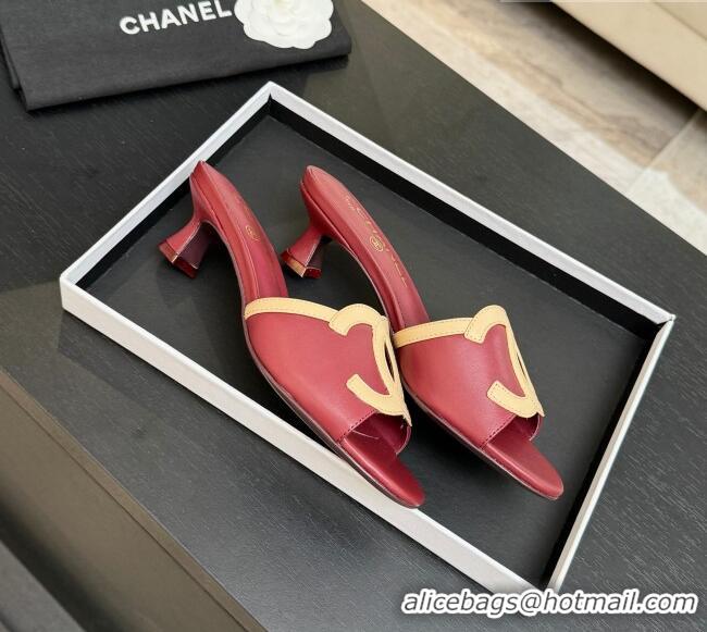​Unique Discount Chanel Lambskin Mules Sandals with 45mm Heel G47252 Deep Red 2026
