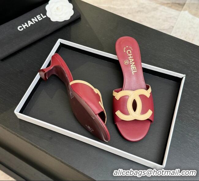 ​Unique Discount Chanel Lambskin Mules Sandals with 45mm Heel G47252 Deep Red 2026
