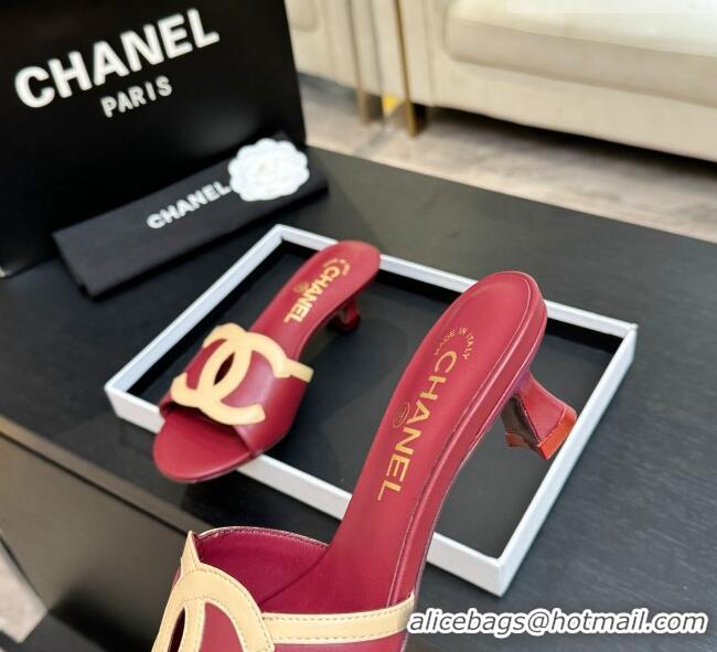 ​Unique Discount Chanel Lambskin Mules Sandals with 45mm Heel G47252 Deep Red 2026