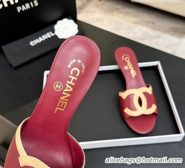​Unique Discount Chanel Lambskin Mules Sandals with 45mm Heel G47252 Deep Red 2026