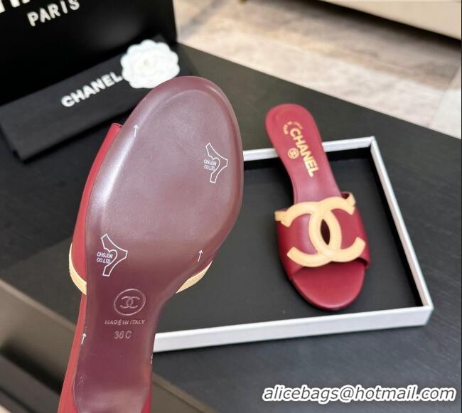 ​Unique Discount Chanel Lambskin Mules Sandals with 45mm Heel G47252 Deep Red 2026
