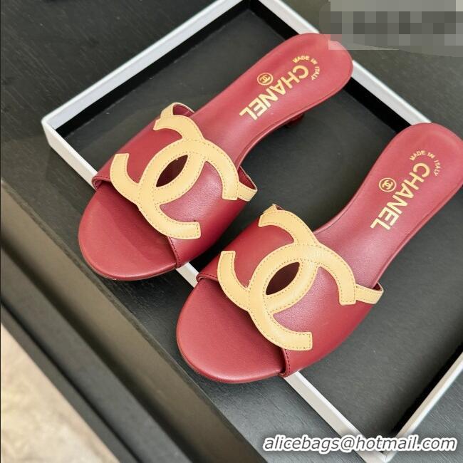 ​Unique Discount Chanel Lambskin Mules Sandals with 45mm Heel G47252 Deep Red 2026