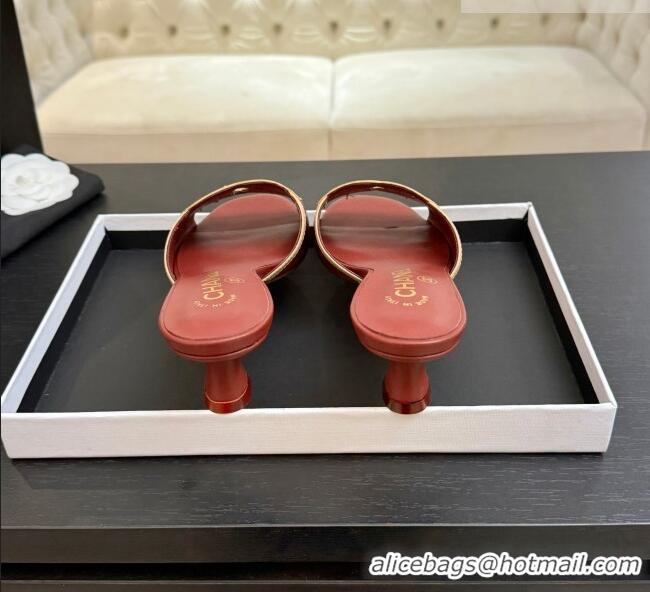 ​Unique Discount Chanel Lambskin Mules Sandals with 45mm Heel G47252 Deep Red 2026