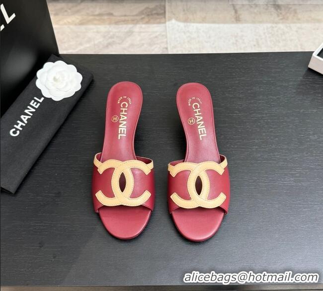 ​Unique Discount Chanel Lambskin Mules Sandals with 45mm Heel G47252 Deep Red 2026
