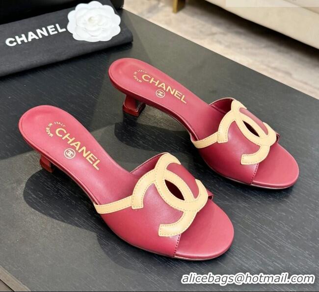 ​Unique Discount Chanel Lambskin Mules Sandals with 45mm Heel G47252 Deep Red 2026
