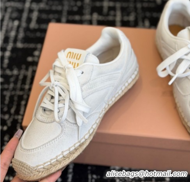 Charming Miu Miu Suede Espadrille Sneakers White MM120804 1208066