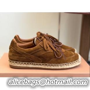 Shop Duplicate Miu Miu Suede Espadrille Sneakers Cocoa Brown MM120804 1208067