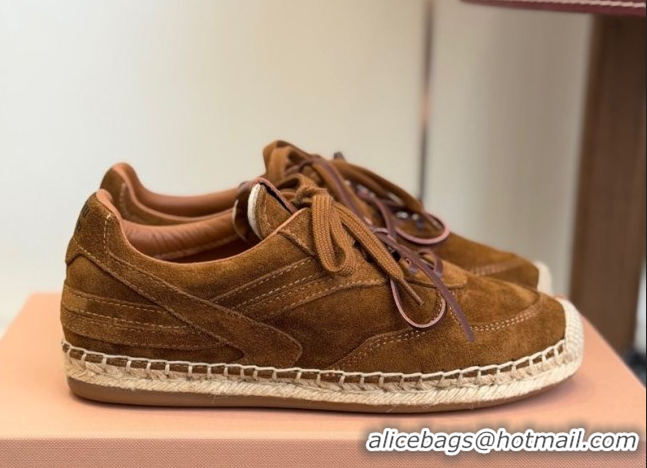Shop Duplicate Miu Miu Suede Espadrille Sneakers Cocoa Brown MM120804 1208067
