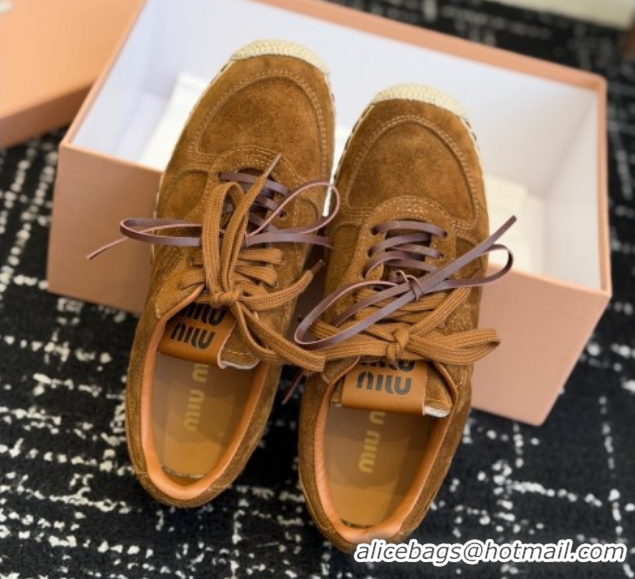 Shop Duplicate Miu Miu Suede Espadrille Sneakers Cocoa Brown MM120804 1208067