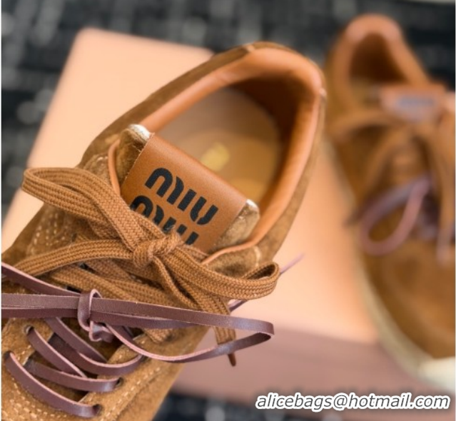 Shop Duplicate Miu Miu Suede Espadrille Sneakers Cocoa Brown MM120804 1208067