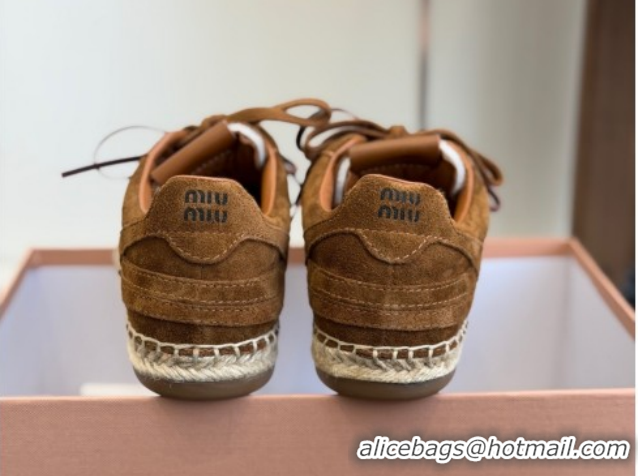 Shop Duplicate Miu Miu Suede Espadrille Sneakers Cocoa Brown MM120804 1208067