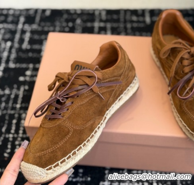 Shop Duplicate Miu Miu Suede Espadrille Sneakers Cocoa Brown MM120804 1208067