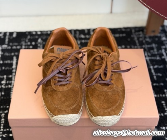 Shop Duplicate Miu Miu Suede Espadrille Sneakers Cocoa Brown MM120804 1208067