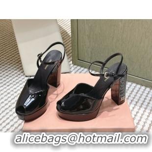 Shop Duplicate Miu Miu Patent Leather High Heel Sandals 11.5cm Black MM120806 1208069