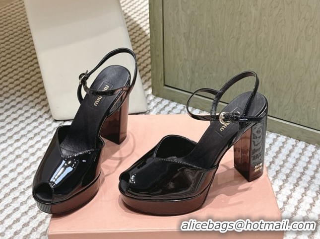 Shop Duplicate Miu Miu Patent Leather High Heel Sandals 11.5cm Black MM120806 1208069