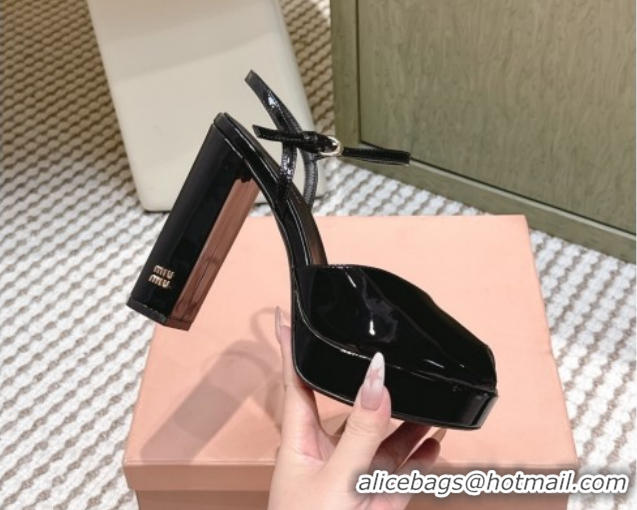 Shop Duplicate Miu Miu Patent Leather High Heel Sandals 11.5cm Black MM120806 1208069