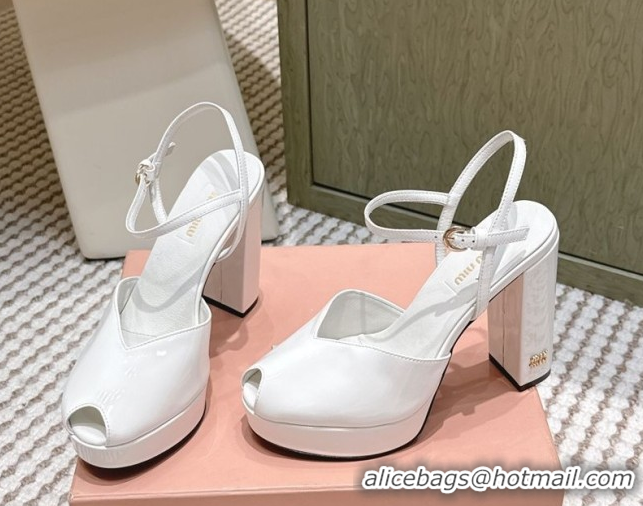 Cheap Price Miu Miu Patent Leather High Heel Sandals 11.5cm MM120806 White