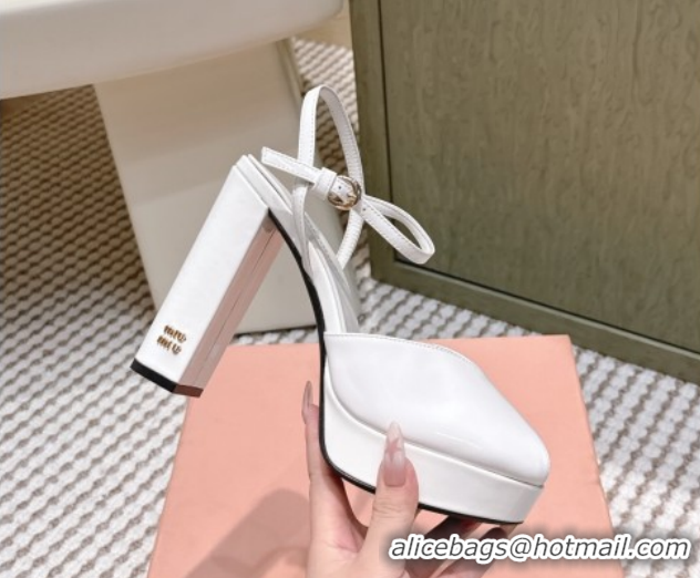 Cheap Price Miu Miu Patent Leather High Heel Sandals 11.5cm MM120806 White