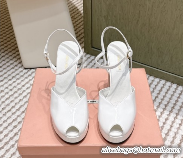 Cheap Price Miu Miu Patent Leather High Heel Sandals 11.5cm MM120806 White