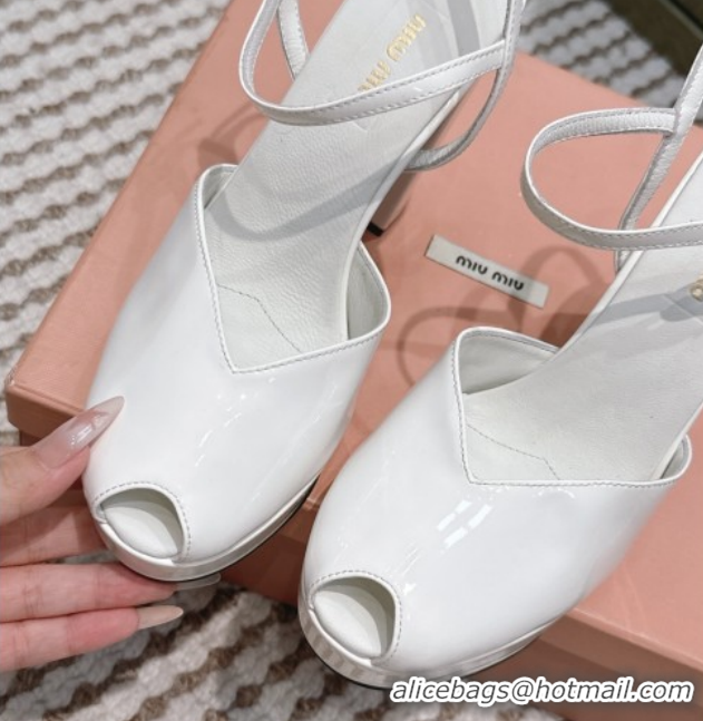 Cheap Price Miu Miu Patent Leather High Heel Sandals 11.5cm MM120806 White