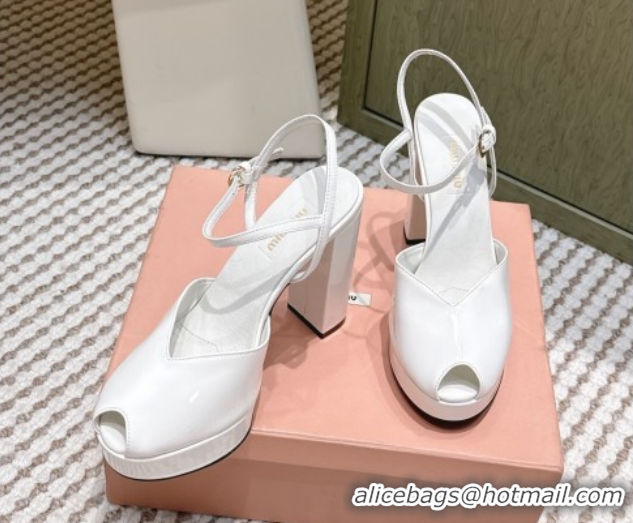 Cheap Price Miu Miu Patent Leather High Heel Sandals 11.5cm MM120806 White
