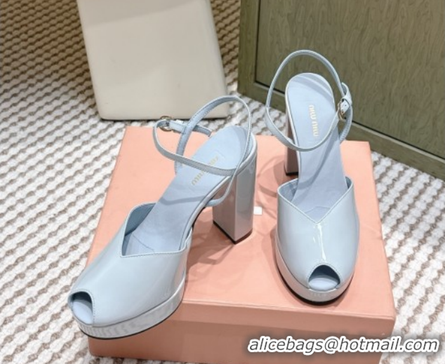 Grade Miu Miu Patent Leather High Heel Sandals 11.5cm MM120806 Blue 2026