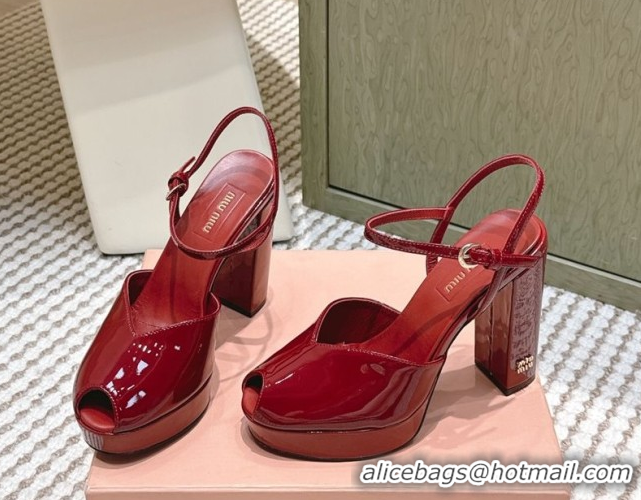 Top Design Miu Miu Patent Leather High Heel Sandals 11.5cm MM120806 Red 2026