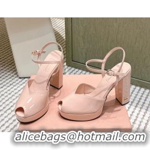 Stylish Miu Miu Patent Leather High Heel Sandals 11.5cm MM120806 Light Pink 2026