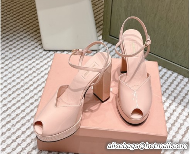 Stylish Miu Miu Patent Leather High Heel Sandals 11.5cm MM120806 Light Pink 2026