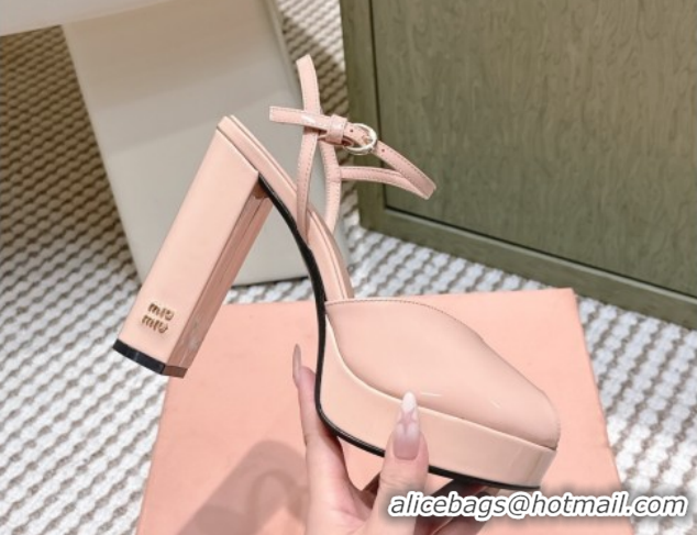 Stylish Miu Miu Patent Leather High Heel Sandals 11.5cm MM120806 Light Pink 2026