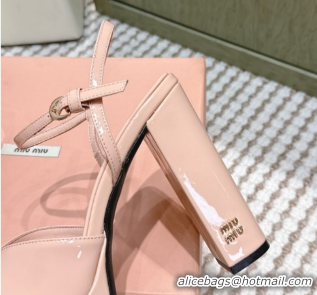 Stylish Miu Miu Patent Leather High Heel Sandals 11.5cm MM120806 Light Pink 2026