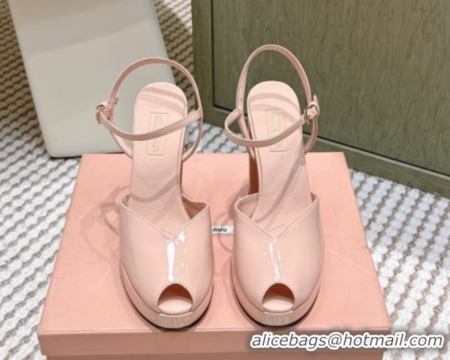 Stylish Miu Miu Patent Leather High Heel Sandals 11.5cm MM120806 Light Pink 2026