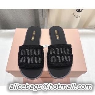 Good Product Miu Miu Knit Flat Slides Sandal MM022701 Black 2026