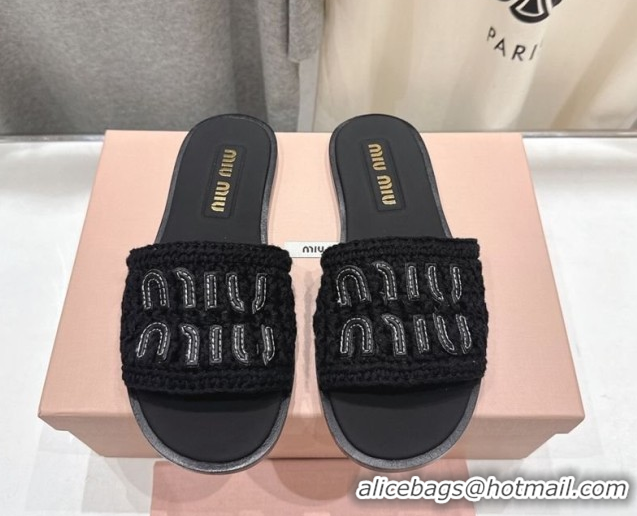 Good Product Miu Miu Knit Flat Slides Sandal MM022701 Black 2026