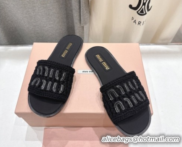 Good Product Miu Miu Knit Flat Slides Sandal MM022701 Black 2026