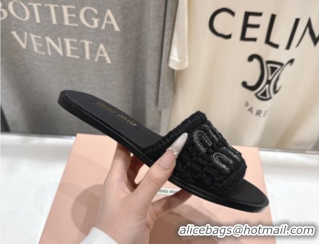 Good Product Miu Miu Knit Flat Slides Sandal MM022701 Black 2026