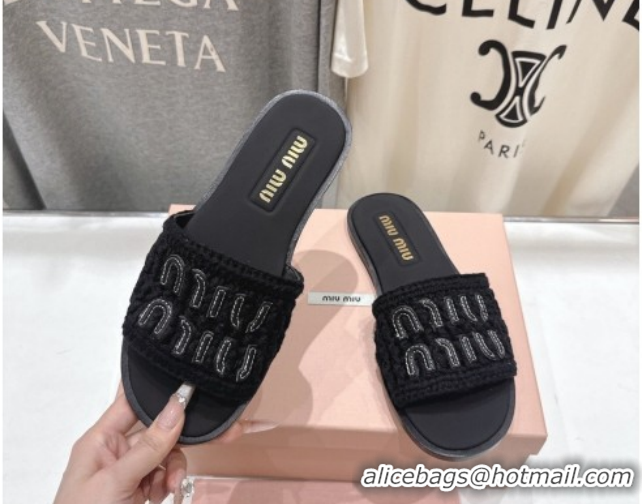 Good Product Miu Miu Knit Flat Slides Sandal MM022701 Black 2026