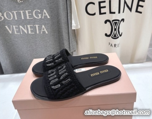 Good Product Miu Miu Knit Flat Slides Sandal MM022701 Black 2026