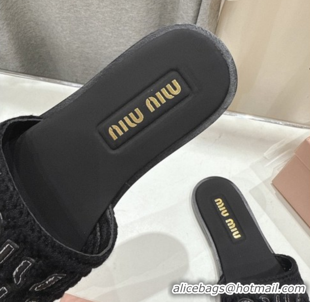 Good Product Miu Miu Knit Flat Slides Sandal MM022701 Black 2026